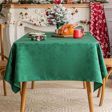 Amazon.com: AQOTHES Snowflake Pattern Green Christmas Tablecloth 55x78 ...