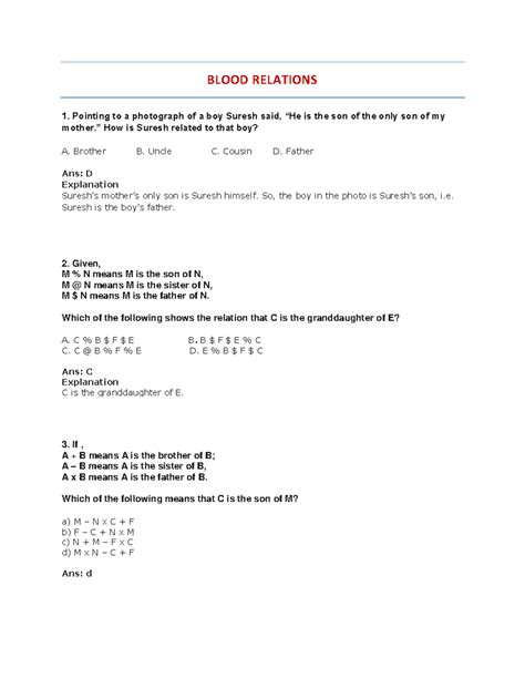 Sql notes best notes ever - BLOOD RELATIONS 1. Pointing to a photograph ...