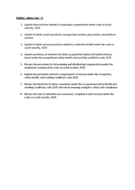 Labour Law II: Key Provisions of the Social Security Code, 2020 - Studocu
