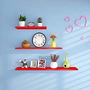 PSWOOD Kitchen Wall Shelves Wall Mounted White/Red Wooden Modern ...