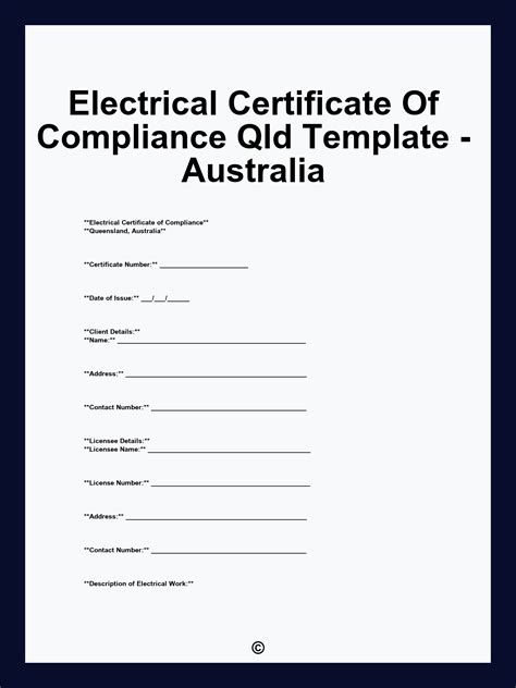 Electrical Certificate Of Compliance Qld Template - Australia