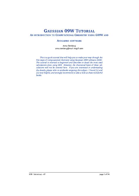 Gaussian tutorial - GAUSSIAN 09W TUTORIAL AN INTRODUCTION TO ...
