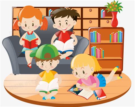 一起在图书馆看书的孩子图片免费下载_PNG素材_编号vj9iyd3q9_图精灵