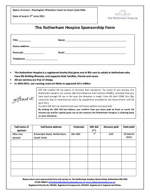 Fillable Online The Rotherham Hospice Sponsorship Form - Rossington ...