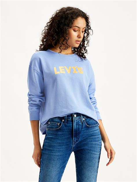 Women's Brand Logo Blue Crew Neck Sweatshirt – Levis India Store