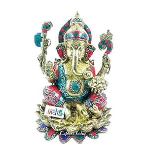 Buy EXPLORE India Brass Chaturbhuj Ganesh with Weapons & Modak in Hand ...