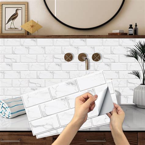 White Brick Tile Stickers, BYLife 12pcs Peel and Stick Wallpaper ...