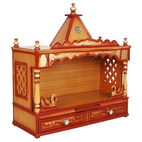 SukhatMan Wall Mount Big Mandir for Home (Teak Gold) – DZYN Furnitures