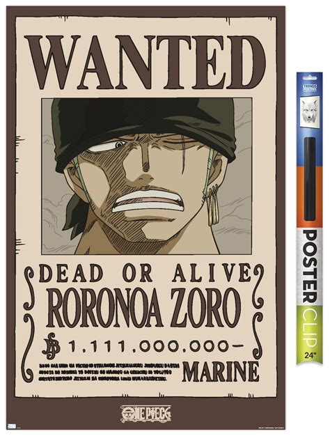 One Piece - Roronoa Zoro Wanted Poster Wall Poster, 22.375" x 34 ...