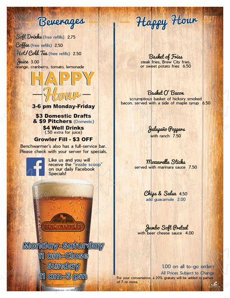 Menu at Benchwarmer's Pub & Grill, La Grande