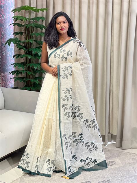 Print With Embroidery Detailed Muga Check Organza Saree | JSC540 – Aham ...