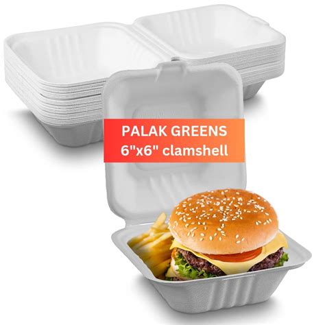 PalakGreens 100% Compostable 6X6 Clamshell Heavy Duty Bagasse ...