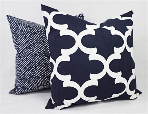 Navy and White Pillow Cover, Navy Blue Throw Pillow Cover, Navy Euro ...