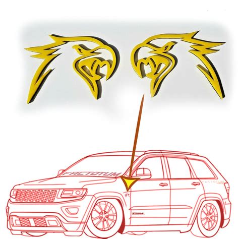 2 Yellow HellHawk Emblems fits Jeep Trackhawk SRT Grand Cherokee wk2 Track Hawk for Sale ...