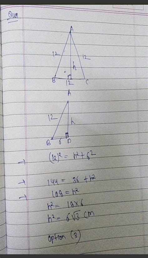 4. Find the perpendicular height of an equilateral triangle whose side ...