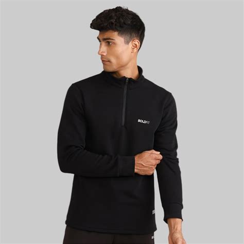 Half-zipper Sweatshirt for Men - Black – Boldfit