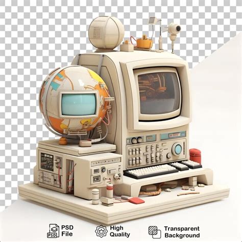 Premium PSD | 3d old vintage computer on transparent background