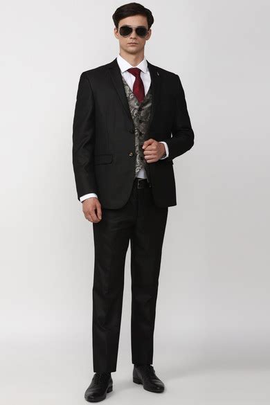 Buy Men Black Solid Slim Fit Party Three Piece Suit Online - 898794 ...