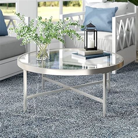 Henn&Hart Henn&Hart 36 Wide Round Coffee Table with Glass Top India | Ubuy