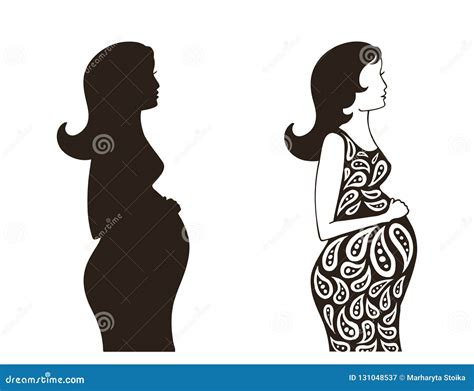Set Silhouettes of a Pregnant Girl. Stock Vector - Illustration of expecting, mother: 131048537
