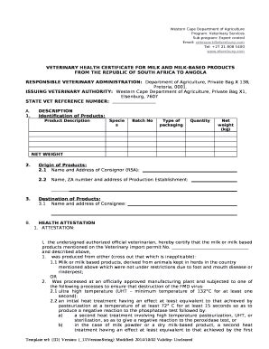 VETERINARY HEALTH CERTIFICATE FOR MILK AND MILK-BASED PRODUCTS Doc ...