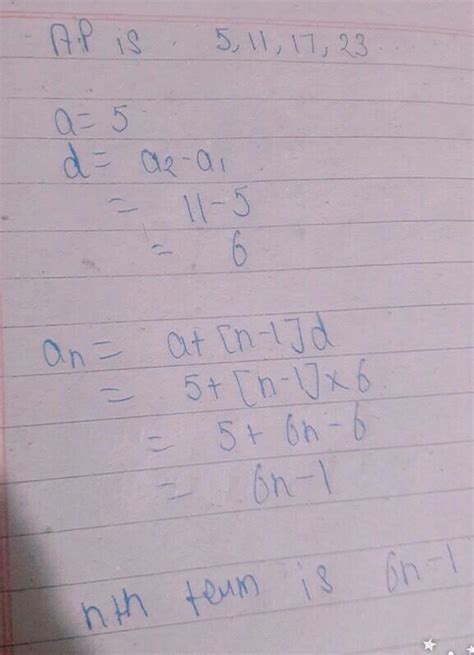 findthe nth term of 5,11, 17,23,.........solve it - Brainly.in