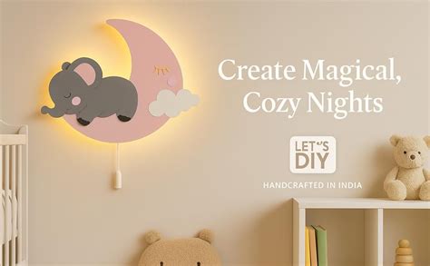 LET'S DIY Baby Elephant Moon Night Light | Wall Mounted Wooden LED ...