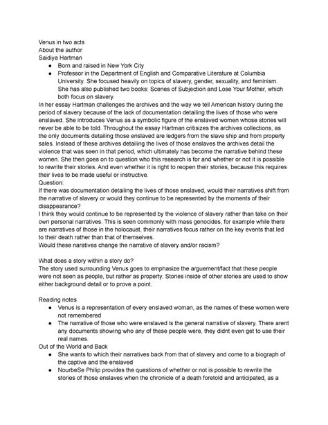 Venus In Two Acts Summary at William Marciniak blog