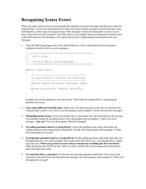 Image result for Examples of Syntax Errors