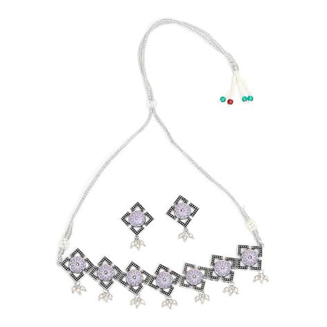 Antique Light-Purple Oxidised Necklace Choker Set – VOYLLA