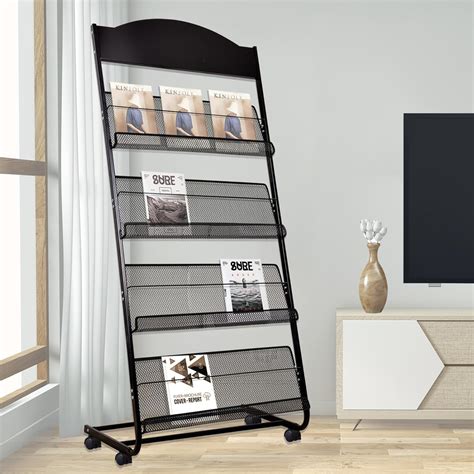Kenpiko Floor-Standing Magazine Rack, 4-Layer Brochure Display Stand ...