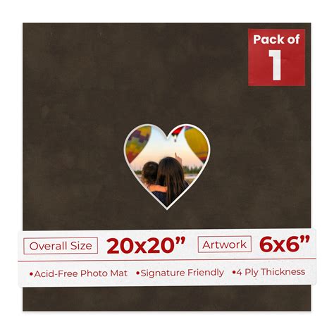 Brown Suede Mat Board for 20x20 Frames - Heart Opening for 6x6 Photos ...