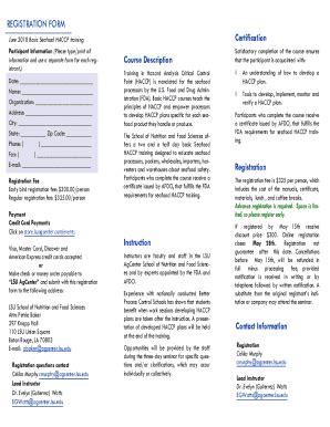 Fillable Online nfs lsu HACCP Training Course Registration Form ...