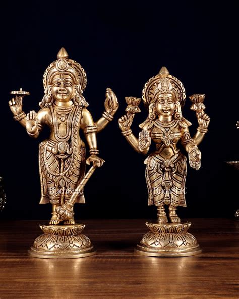 Pure Brass Vishnu Lakshmi Idols Pair – Lakshmi Narayan Murti Set |11 ...