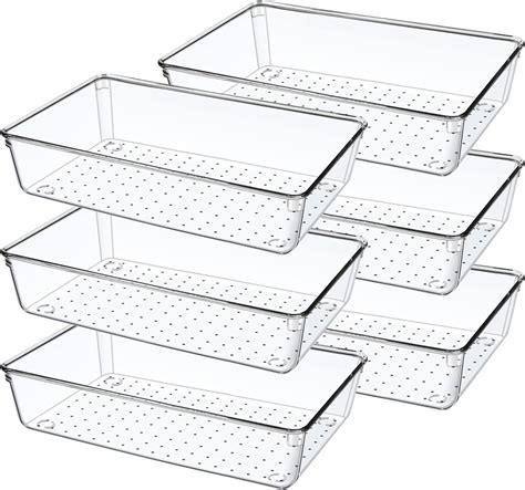 6 Pack Drawer Organizers, Plastic Clear Acrylic Non Slip Non Cracking ...