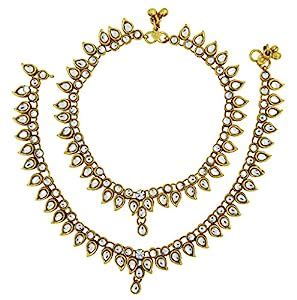 ZIVOM® Gold Brass Bridal Antique Traditional Kundan Payal Anklet Pair ...