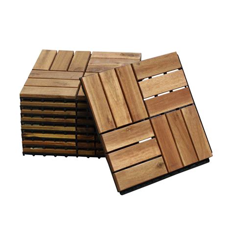 Brown 12-Slat Acacia Wood Decking Tiles
