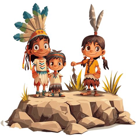 Cartoon Children Native Indian American In Dry Land Landscape, Cartoon ...