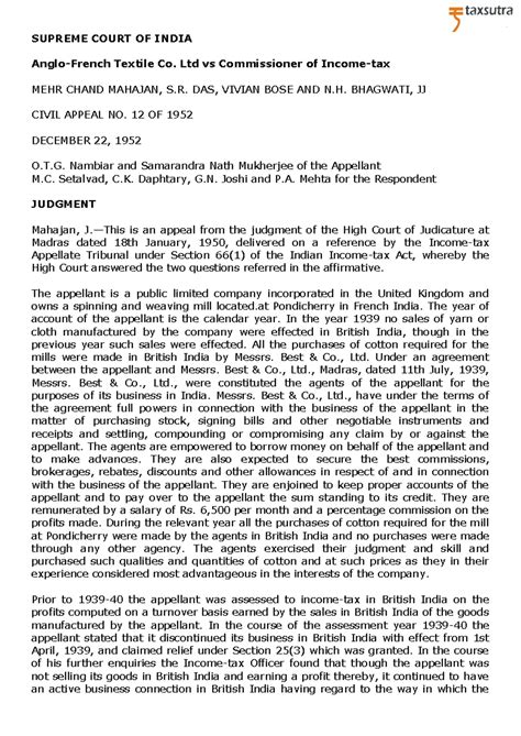 TS-2-SC-1952-Anglo French textile v. CIT - SUPREME COURT OF INDIA Anglo ...