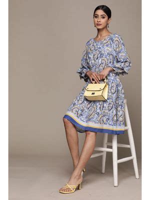 Buy Label Ritu Kumar Navy Blue Paisley Knee Length Dress Online