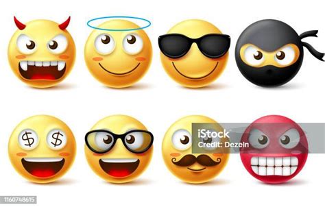 Smileys And Emoticons Vector Character Set Smiley Face Yellow Emoji ...