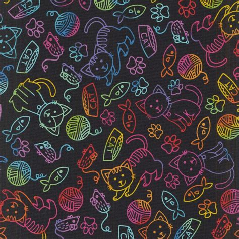 Timeless Treasures Rainbow Doodles Rainbow Cats Bright Fabric Fabric by ...