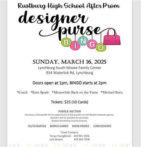 Rustburg High School PTSO Purse Bingo , Waterlick Moose Lodge, Forest ...