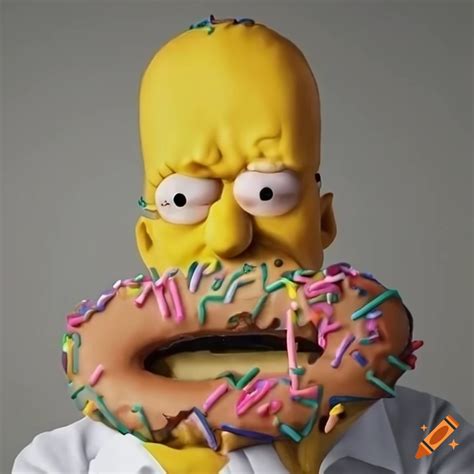 Hyper realistic sculpture of homer simpson made of donuts on Craiyon