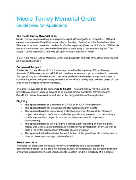 Fillable Online Revised-Nicole-Turney-Memorial-Grant-Application-Form ...