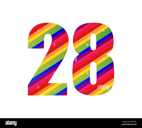 28 Number Rainbow Style Numeral Digit. Colorful Twenty Eight Number ...
