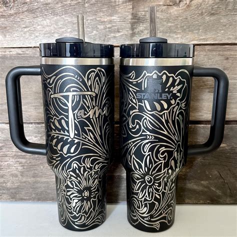 Engraved Tumbler, 40oz With Handle, Western Cup, Tooled Leather Tumbler ...