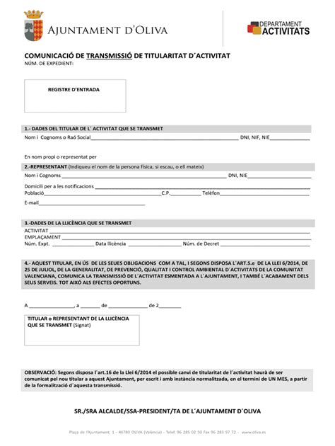 Fillable Online oliva CTA-A COMUNICACCT COMUNICACIN TRANSMISIN ...