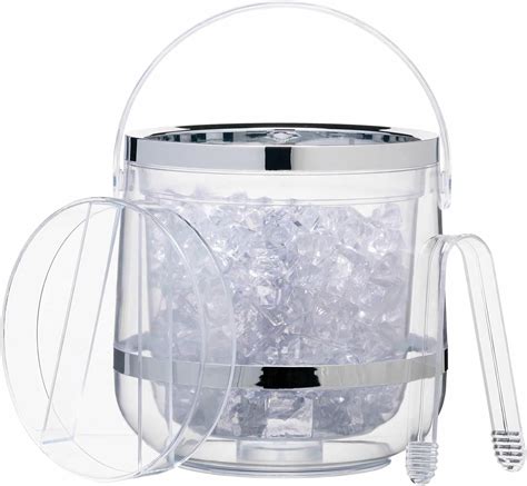 BarCraft Insulated Ice Bucket with Lid and Tongs in Gift Box, Plastic ...