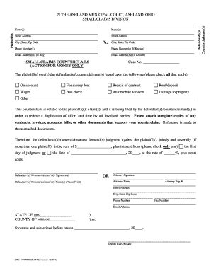 Fillable Online SMC - Counterclaim - Ashland Municipal Court Fax Email ...